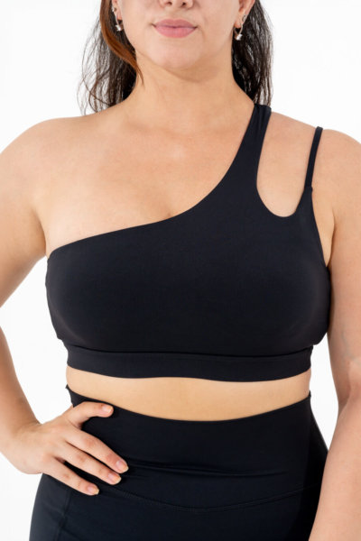 Lina Butter-Soft One-Shoulder Sports Bra Black